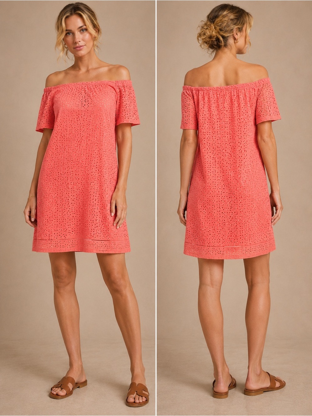 Lauren by Ralph Lauren Off-Shoulder Eyelet Shift Dress Sz14